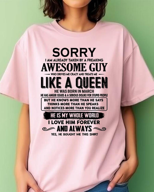 March - Sorry I am already taken by a freaking awesome guy - Gift for Wife From Husband - DTSM03 (SKU-SRG-03)