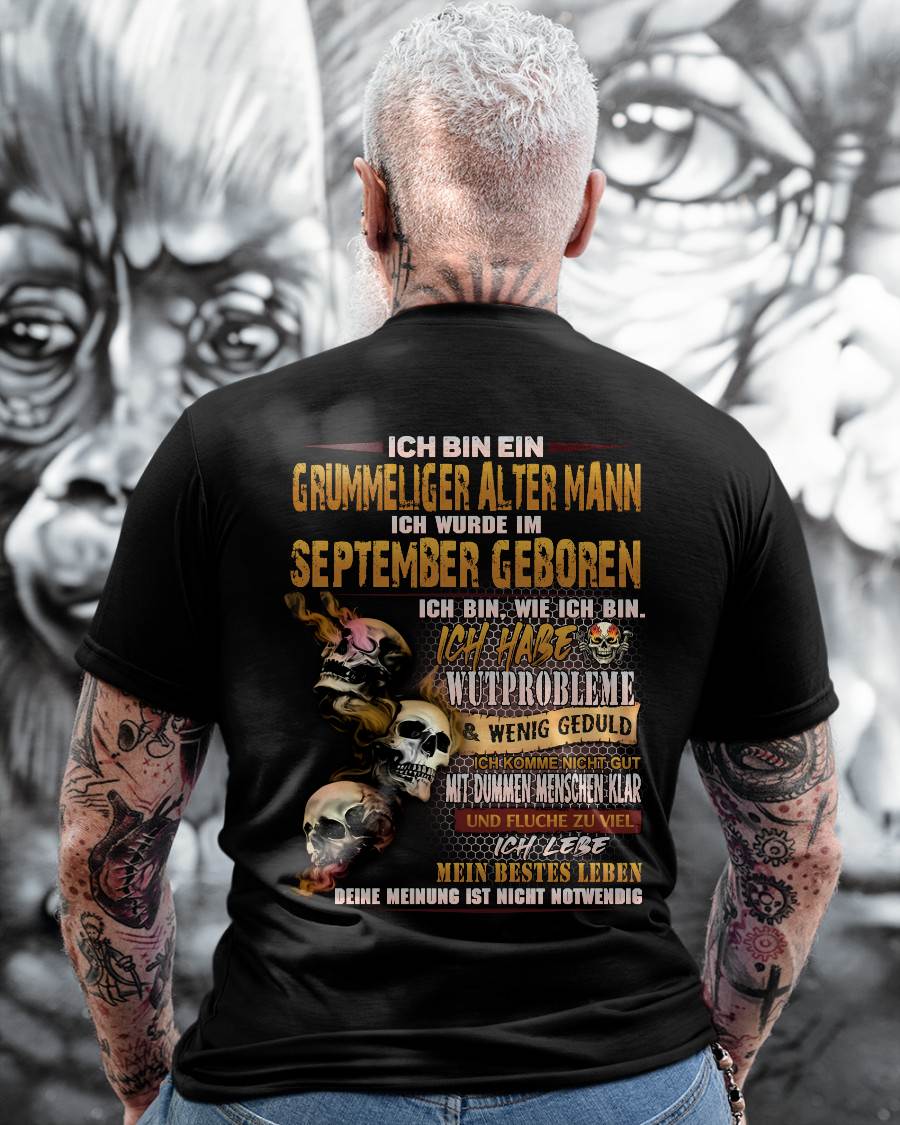SEPTEMBER MANN SHIRT – GRUMMELIGER ALTER MANN GEBOREN IM SEPTEMBER – LUSTIGES SCHÄDEL KREUZ T-SHIRT FÜR MÄNNER - DTSM09 (SKU2605-177-09)