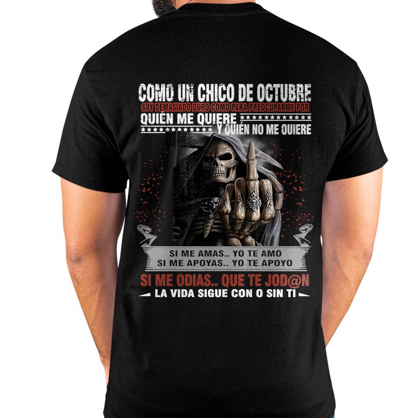 Camiseta de Cumpleaños de Octubre para Hombre – Camiseta de Calavera Grim Reaper Ruda - DTSM10 (SKU08-73-10)