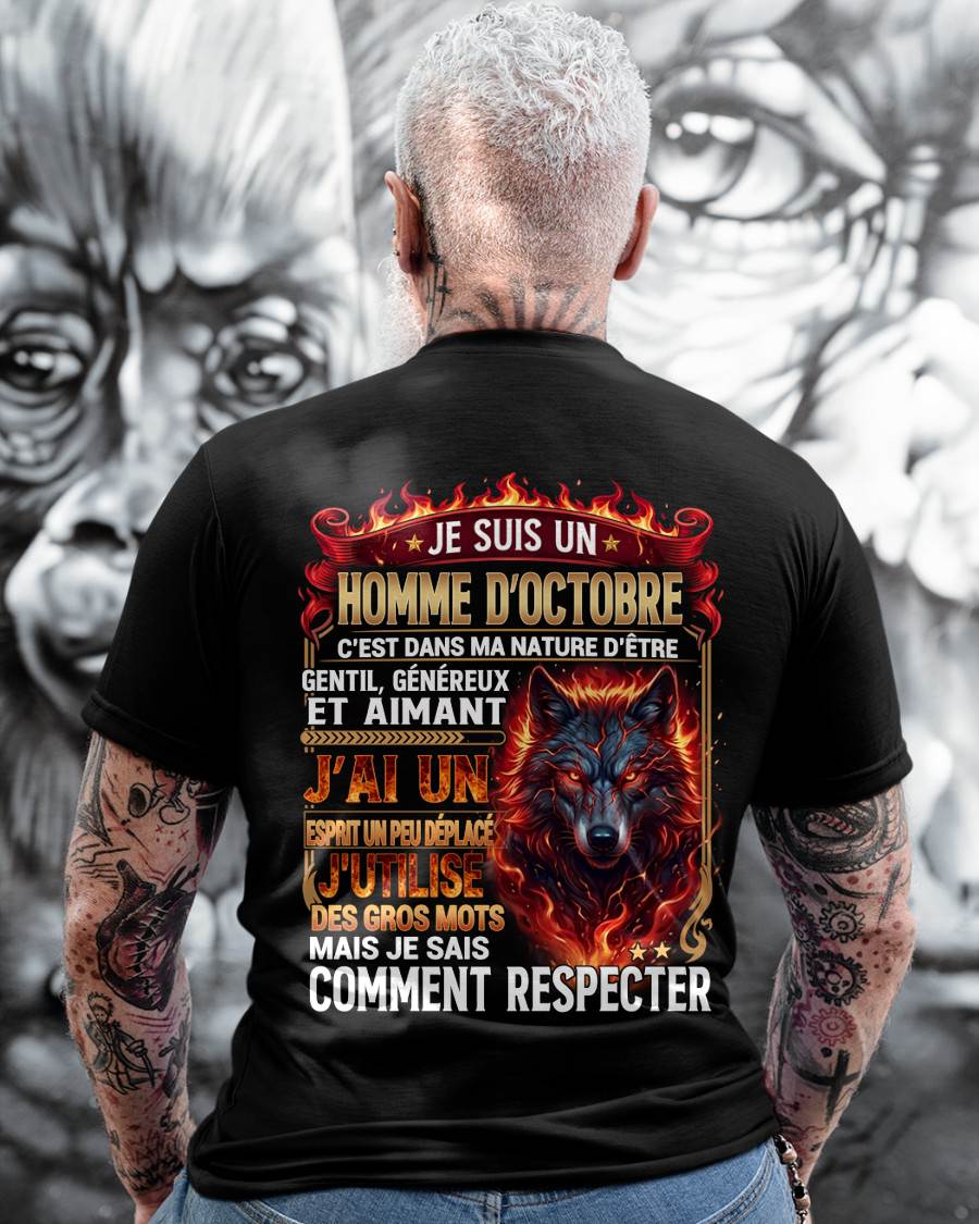 OCTOBRE - ESPRIT MALICIEUX MAIS SAIT RESPECTER - T-SHIRT ANNIVERSAIRE HOMME - IMPRESSION DTG PREMIUM - DTSM10 (SKU2604-87-10)