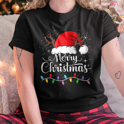 Christmas Shirts for Family, Funny christmas shirts, Christmas Unisex T-Shirt/Hoodie/Sweatshirt HLT00 - Merry Christmas Red Santa Hat Reindeer Xmas Family Men Women T-Shirt
