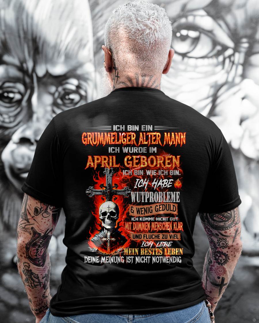 APRIL MANN SHIRT – GRUMMELIGER ALTER MANN GEBOREN IM APRIL – LUSTIGES SCHÄDEL KREUZ T-SHIRT FÜR MÄNNER - DTSM04 (SKU2605-174-04)