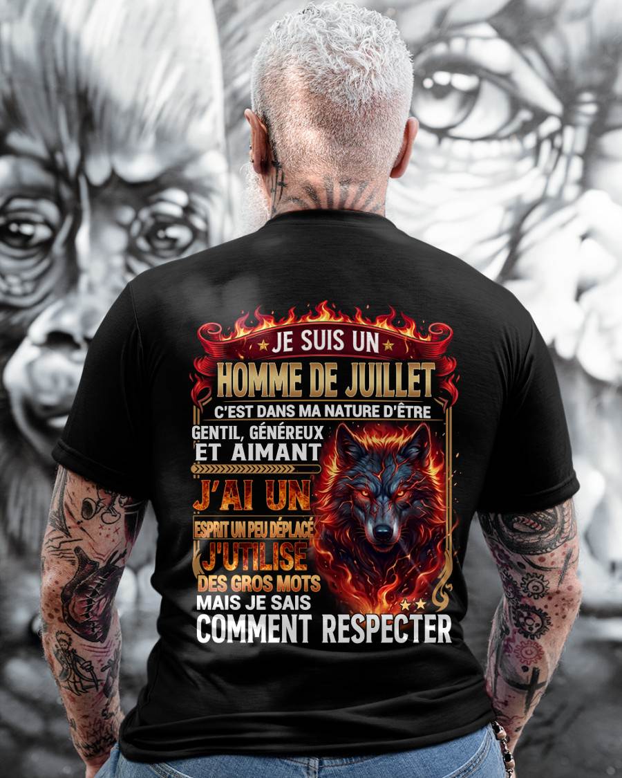 JUILLET - ESPRIT MALICIEUX MAIS SAIT RESPECTER - T-SHIRT ANNIVERSAIRE HOMME - IMPRESSION DTG PREMIUM - DTSM07 (SKU2604-87-07)