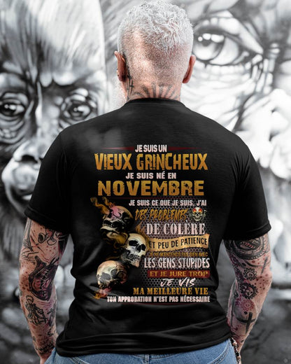 Je Suis Un Vieux Grincheux Né en Novembre – T-Shirt Homme Fort Caractère - DTSM11 (SKU2604-33-11)