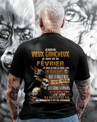Je Suis Un Vieux Grincheux Né en Février – T-Shirt Homme Fort Caractère - DTSM02 (SKU2604-33-02)