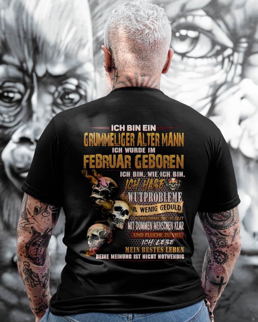 FEBRUAR MANN SHIRT – GRUMMELIGER ALTER MANN GEBOREN IM FEBRUAR – LUSTIGES SCHÄDEL KREUZ T-SHIRT FÜR MÄNNER - DTSM02 (SKU2605-177-02)