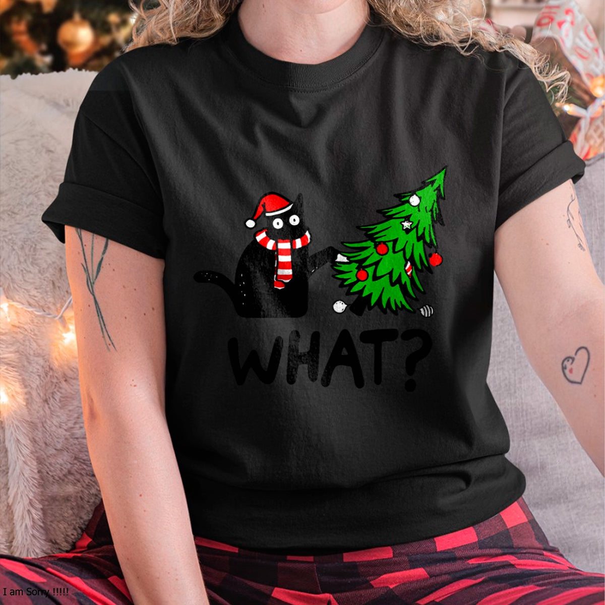 Christmas Shirts for Family, Funny christmas shirts, Christmas Unisex T-Shirt/Hoodie/Sweatshirt HLT00 - Funny Black Cat Gift Pushing Christmas Tree Over Cat What T-Shirt