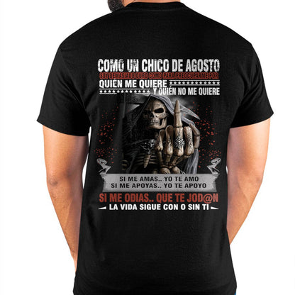 Camiseta de Cumpleaños de Agosto para Hombre – Camiseta de Calavera Grim Reaper Ruda - DTSM08 (SKU08-73-08)