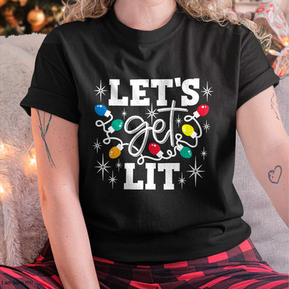 Christmas Shirts for Family, Funny christmas shirts, Christmas Unisex T-Shirt/Hoodie/Sweatshirt HLT00 - Let's Get Lit Drinking Santa Hat Christmas Lights Funny T-Shirt