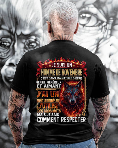 NOVEMBRE - ESPRIT MALICIEUX MAIS SAIT RESPECTER - T-SHIRT ANNIVERSAIRE HOMME - IMPRESSION DTG PREMIUM - DTSM11 (SKU2604-87-11)