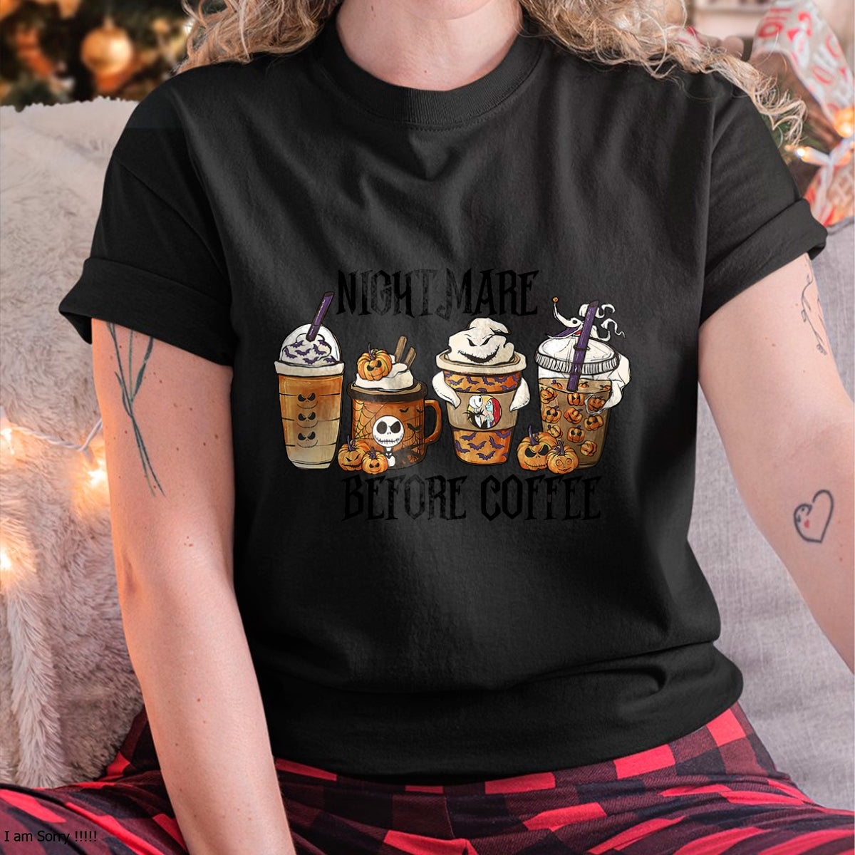 Christmas Shirts for Family, Funny christmas shirts, Christmas Unisex T-Shirt/Hoodie/Sweatshirt HLT00 - Nightmare Before Coffee Pumpkin Spice Halloween Costume T-Shirt