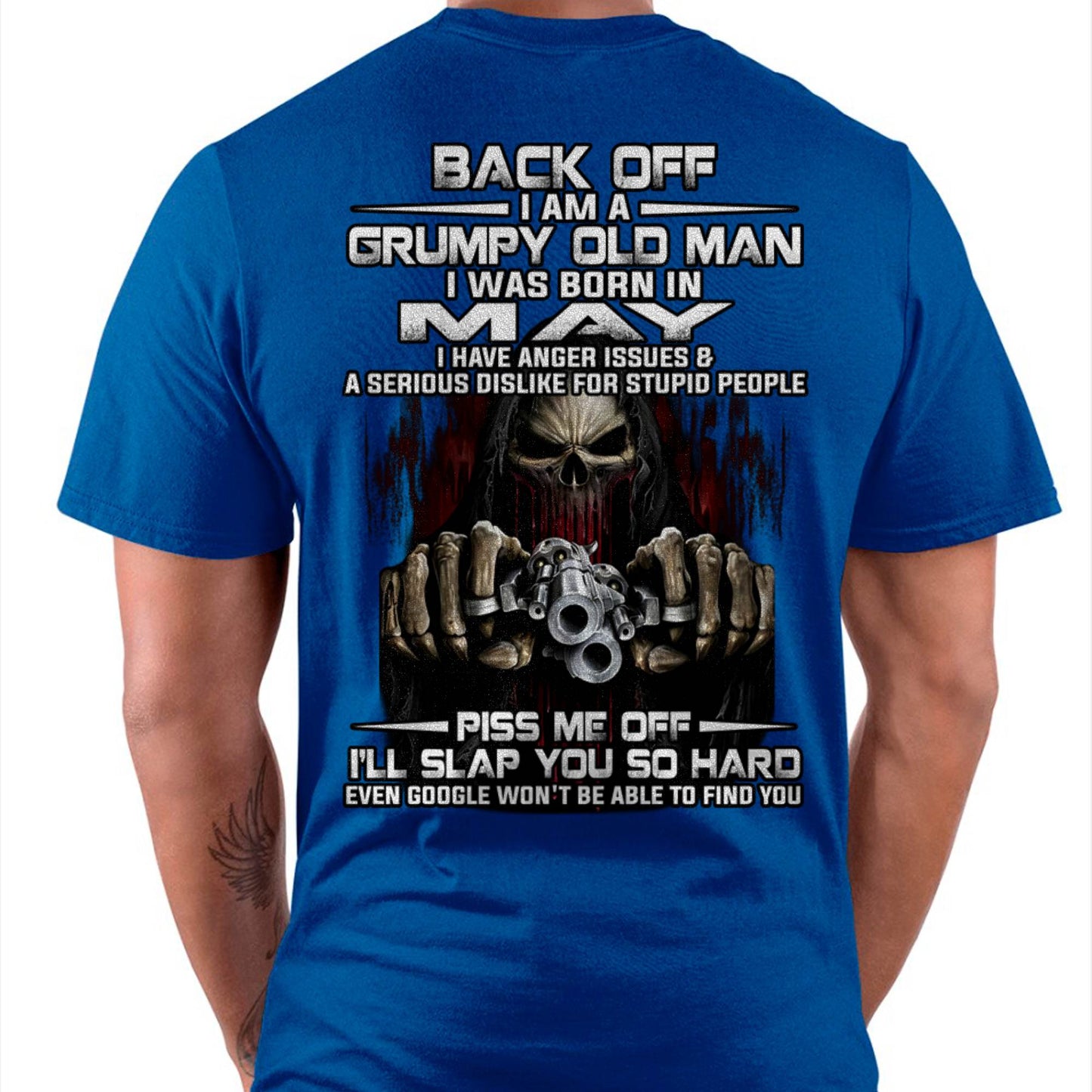 May - Grumpy Old Man T-Shirt – Funny Skull Gun Graphic Tee for Men - DTSM05 (SKU09-109-05)
