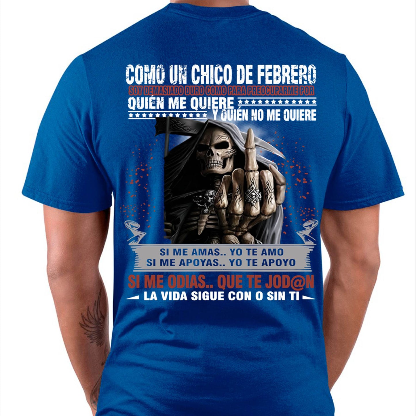 Camiseta de Cumpleaños de Febrero para Hombre – Camiseta de Calavera Grim Reaper Ruda - DTSM02 (SKU08-73-02)