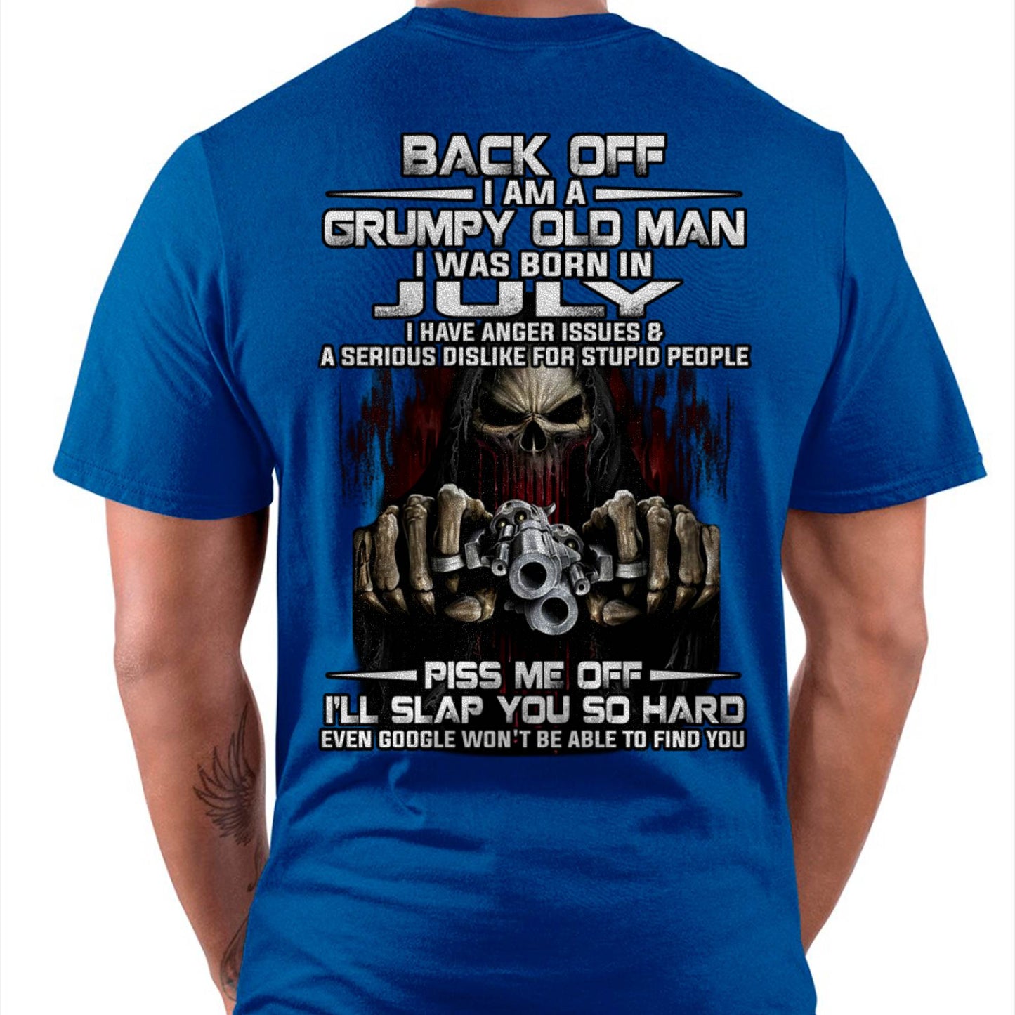 July - Grumpy Old Man T-Shirt – Funny Skull Gun Graphic Tee for Men - DTSM07 (SKU09-109-07)