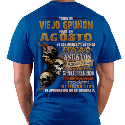 Agosto - Viejo Gruñón - Camiseta Divertida de Calavera con Problemas de Ira - Regalo Perfecto Para Ti - DTSM08 (SKU09-58-08)