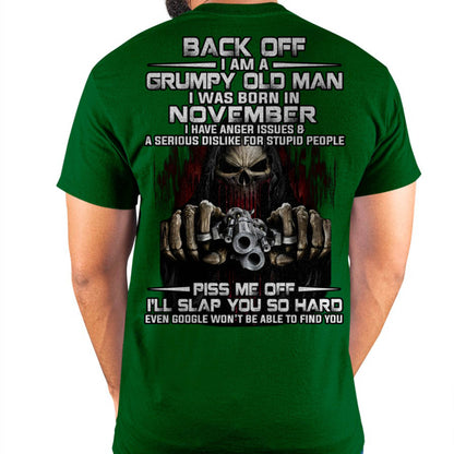 November - Grumpy Old Man T-Shirt – Funny Skull Gun Graphic Tee for Men - DTSM11 (SKU09-109-11)
