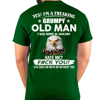 January - Grumpy Old Man T-Shirt – Funny Eagle Birthday T-Shirt for Men - DTSM01 (SKU-GOMS-01)