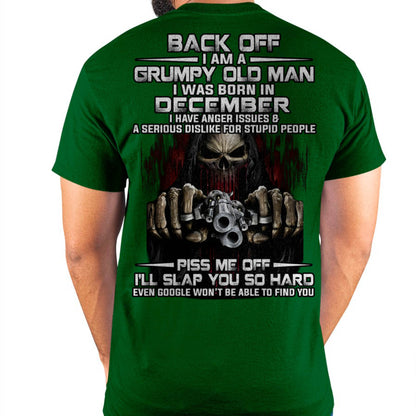 December - Grumpy Old Man T-Shirt – Funny Skull Gun Graphic Tee for Men - DTSM12 (SKU09-109-12)
