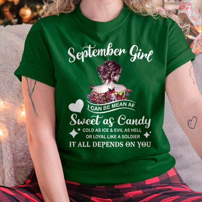 September Girl T-Shirt – Sweet As Candy, Cold As Ice - Birthday Gift for Women - DTSM09 (SKU26T-01-38-09)