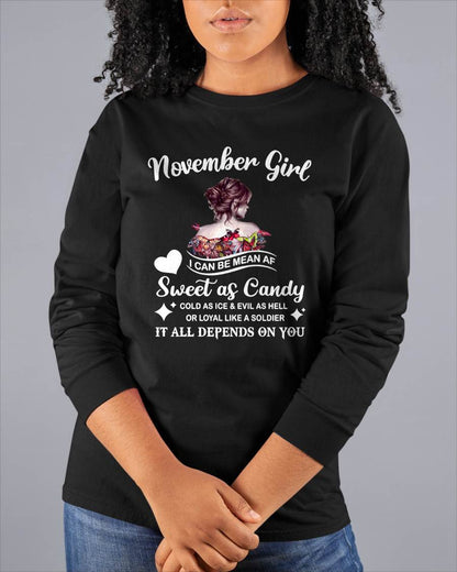 November Girl T-Shirt – Sweet As Candy, Cold As Ice - Birthday Gift for Women - DTSM11 (SKU26T-01-38-11)