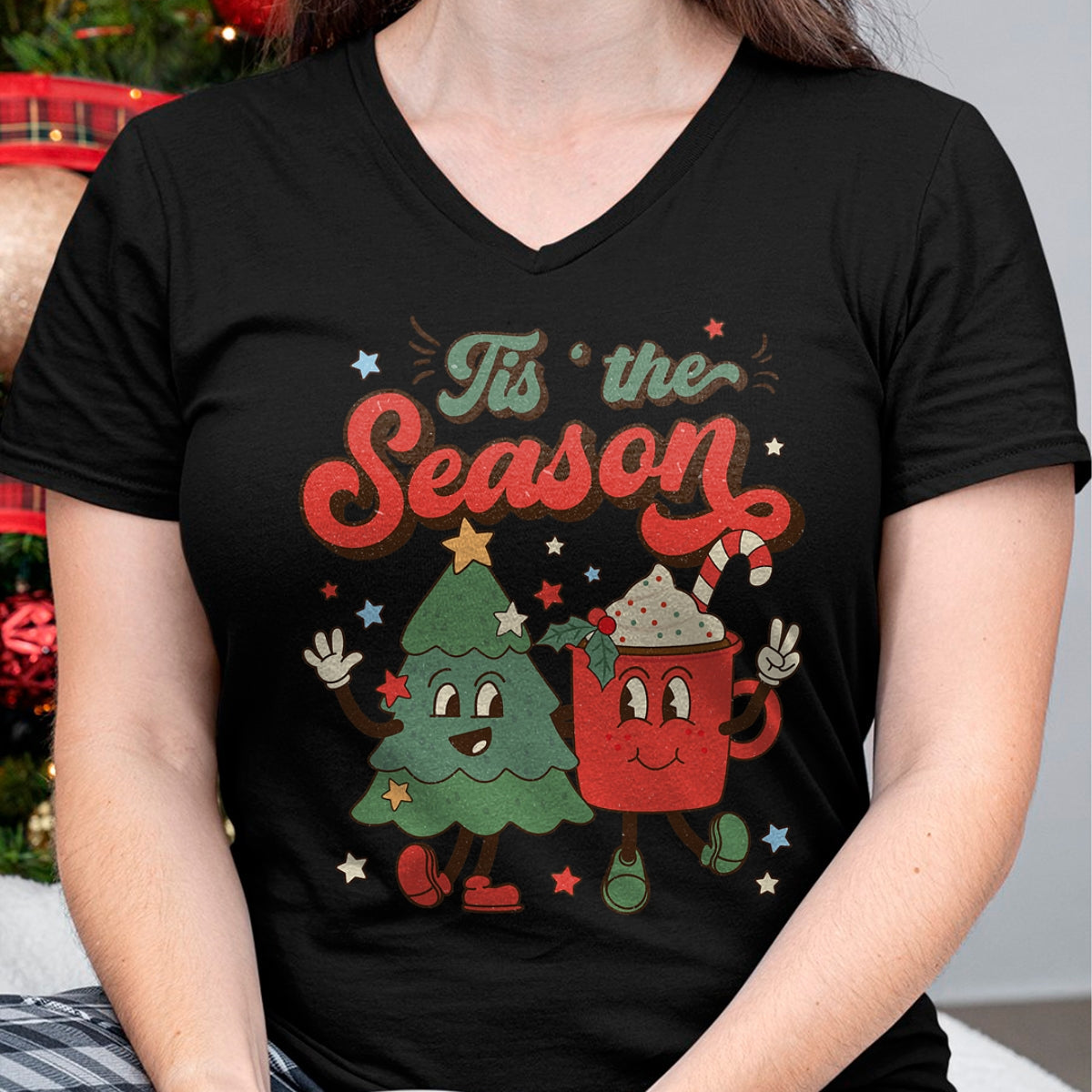 Christmas Shirts for Family, Funny christmas shirts, Christmas Unisex T-Shirt/Hoodie/Sweatshirt HLT00 - Vintage Christmas Tis The Season Christmas Tree Coffee Latte T-Shirt