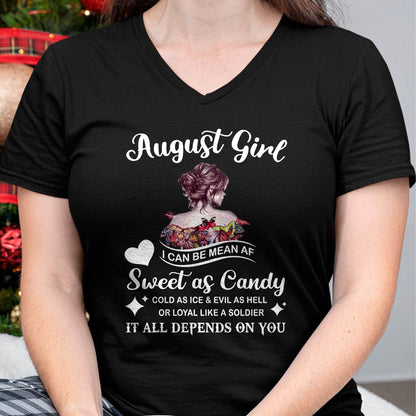 August Girl T-Shirt – Sweet As Candy, Cold As Ice - Birthday Gift for Women - DTSM08 (SKU26T-01-38-08)