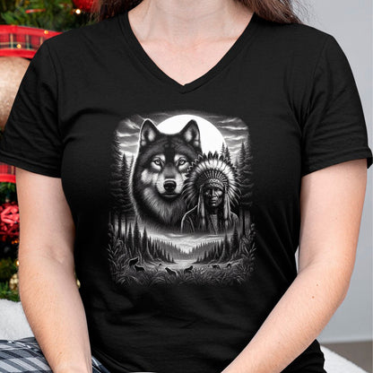 Native American T-Shirts, Vintage Native American Unisex T-Shirt/Hoodie/Sweatshirt HLT00 - Native American Indian and Wolf Feathers Chief Art T-Shirt (1)