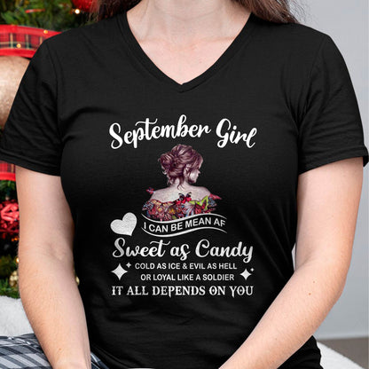 September Girl T-Shirt – Sweet As Candy, Cold As Ice - Birthday Gift for Women - DTSM09 (SKU26T-01-38-09)