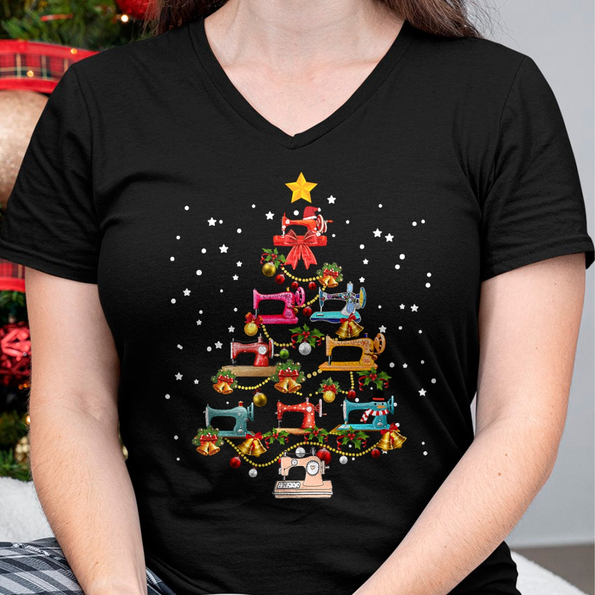 Christmas Shirts for Family, Funny christmas shirts, Christmas Unisex T-Shirt/Hoodie/Sweatshirt HLT00 - Funny Sewing Machine Christmas Tree Christmas Ornament Women T-Shirt