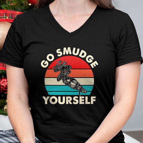 Native American T-Shirts, Vintage Native American Unisex T-Shirt/Hoodie/Sweatshirt HLT00 - Go Smudge Yourself Native American Funny Smudging Feather T-Shirt (1)
