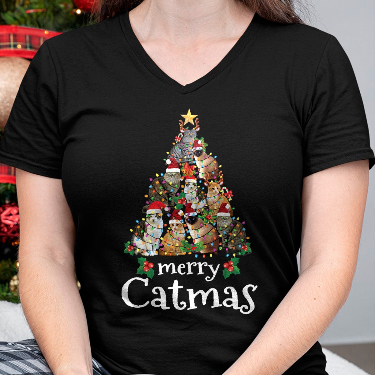Christmas Shirts for Family, Funny christmas shirts, Christmas Unisex T-Shirt/Hoodie/Sweatshirt HLT00 - Merry Catmas Funny Cat Mom Cat Dad Christmas Cat T-Shirt