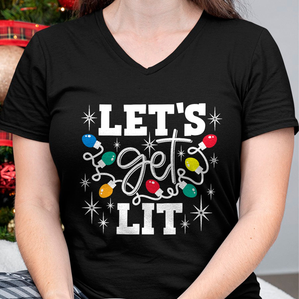 Christmas Shirts for Family, Funny christmas shirts, Christmas Unisex T-Shirt/Hoodie/Sweatshirt HLT00 - Let's Get Lit Drinking Santa Hat Christmas Lights Funny T-Shirt