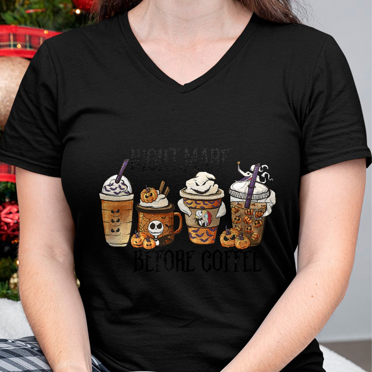 Christmas Shirts for Family, Funny christmas shirts, Christmas Unisex T-Shirt/Hoodie/Sweatshirt HLT00 - Nightmare Before Coffee Pumpkin Spice Halloween Costume T-Shirt
