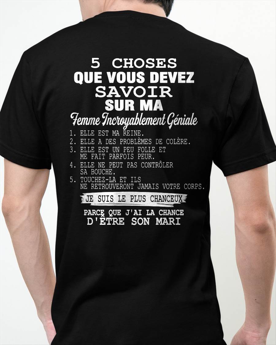 5 CHOSES QUE VOUS DEVEZ SAVOIR SUR MA FEMME INCROYABLEMENT GÉNIALE - CADEAU PARFAIT POUR VOTRE MARI, PETIT AMI - DTSM00 (SKU2605-160)