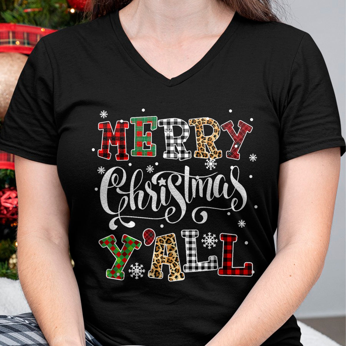 Christmas Shirts for Family, Funny christmas shirts, Christmas Unisex T-Shirt/Hoodie/Sweatshirt HLT00 - Merry Christmas Ya'll Leopard Buffalo Plaid Pajama Family T-Shirt