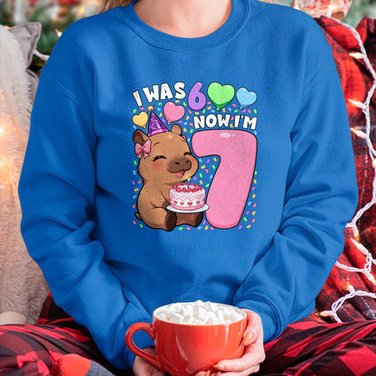 Cute Capybara Shirt, Funny Capybara Unisex T-Shirt/Hoodie/Sweatshirt HLT00 - I was 6 Now I_m 7 Shirt  Kawaii 7th Capybara 67 Birthday T-Shirt