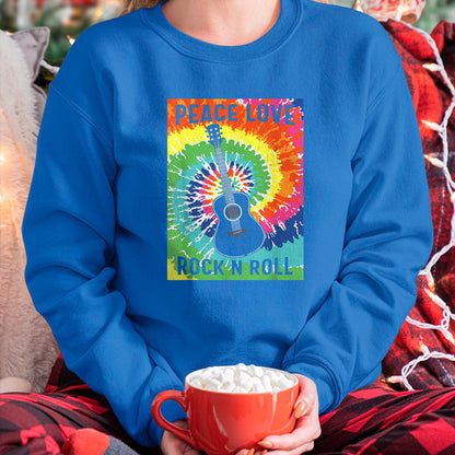 Guitar Lover Shirt, Funny Guitar UnisexT-Shirt/Hoodie/Sweatshirt HLT00 - Peace Love Rock n Roll Tie Dye Hippie Guitar Music Retro T-Shirt