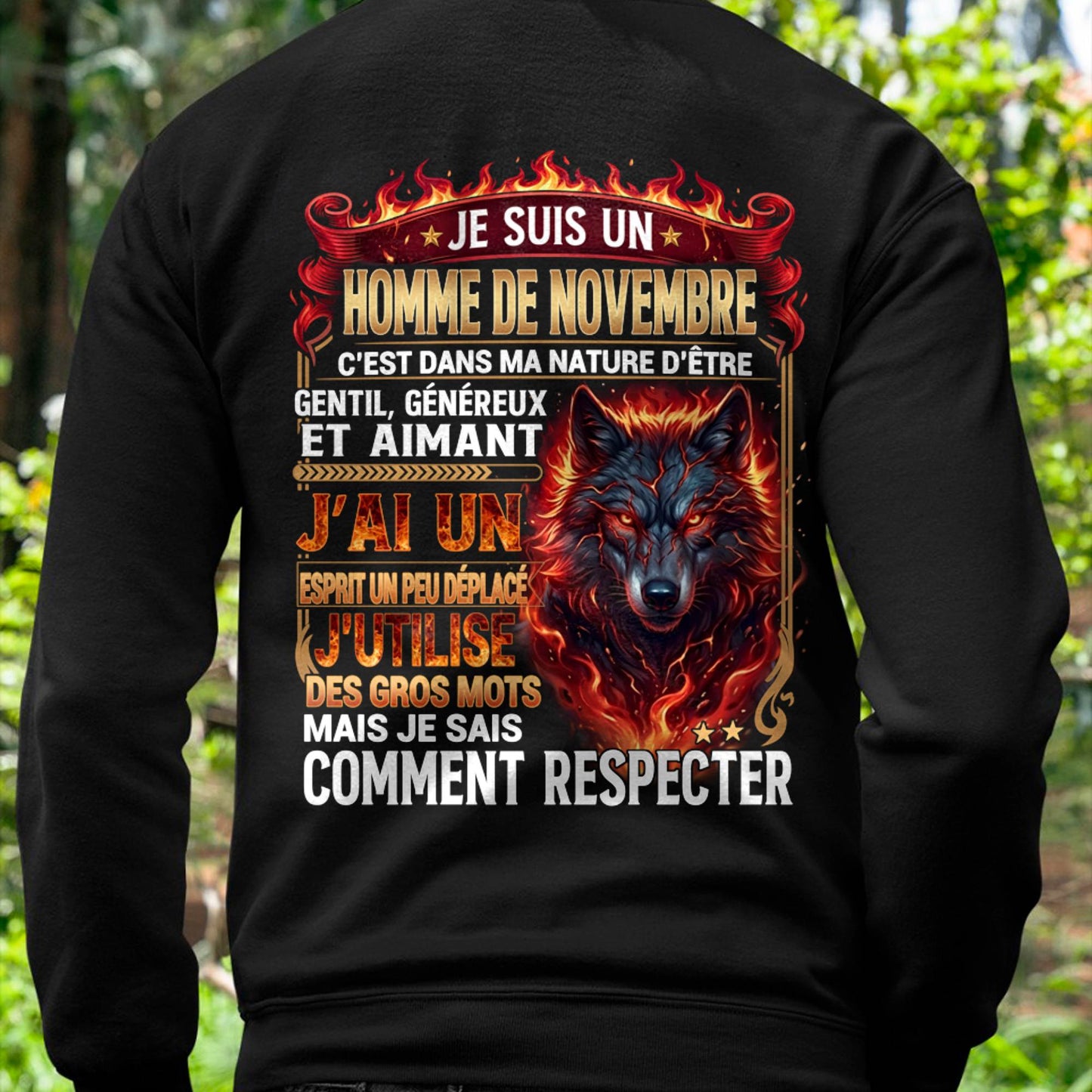 NOVEMBRE - ESPRIT MALICIEUX MAIS SAIT RESPECTER - T-SHIRT ANNIVERSAIRE HOMME - IMPRESSION DTG PREMIUM - DTSM11 (SKU2604-87-11)