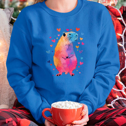 Cute Capybara Shirt, Funny Capybara Unisex T-Shirt/Hoodie/Sweatshirt HLT00 - Colorful Capybara Hearts Long Sleeve T-Shirt