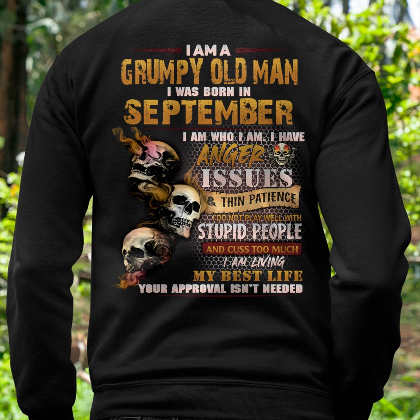 September - Grumpy Old Man T-Shirt - Funny Skull Anger Issues Tee - Perfect Gift For Men DTSM09 (SKU08-67-09)