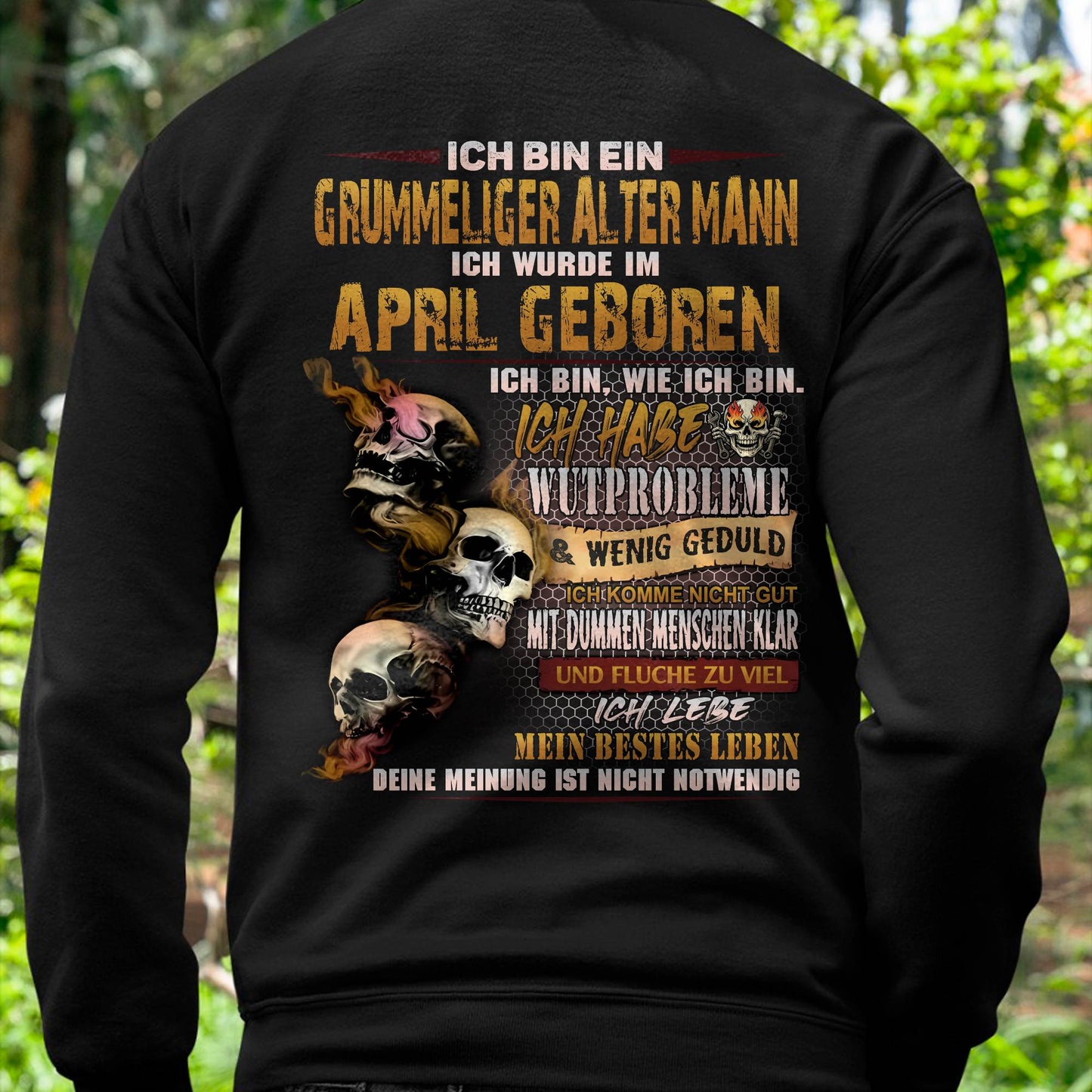APRIL MANN SHIRT – GRUMMELIGER ALTER MANN GEBOREN IM APRIL – LUSTIGES SCHÄDEL KREUZ T-SHIRT FÜR MÄNNER - DTSM04 (SKU2605-177-04)