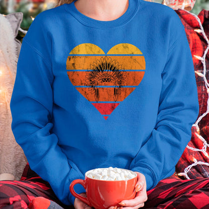 Native American T-Shirts, Vintage Native American Unisex T-Shirt/Hoodie/Sweatshirt HLT00 - Native American Retro Vintage Heart Sunset Native American T-Shirt