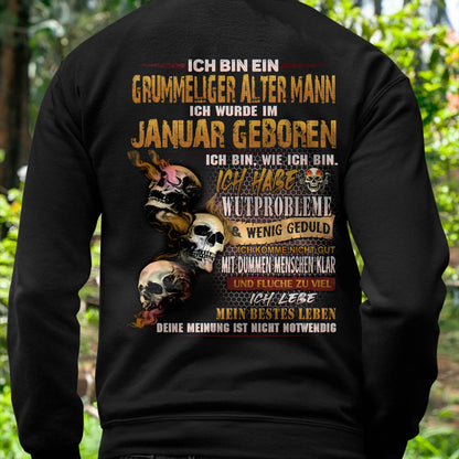 JANUAR MANN SHIRT – GRUMMELIGER ALTER MANN GEBOREN IM JANUAR – LUSTIGES SCHÄDEL KREUZ T-SHIRT FÜR MÄNNER - DTSM01 (SKU2605-177-01)