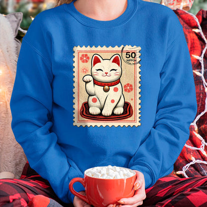Cat Love Shirt, Funny Cat Lover Gift UnisexT-Shirt/Hoodie/Sweatshirt HLT00 - Maneki Neko Japanese Kawaii Lucky Cat Stamp Retro Aesthetic T-Shirt (1)