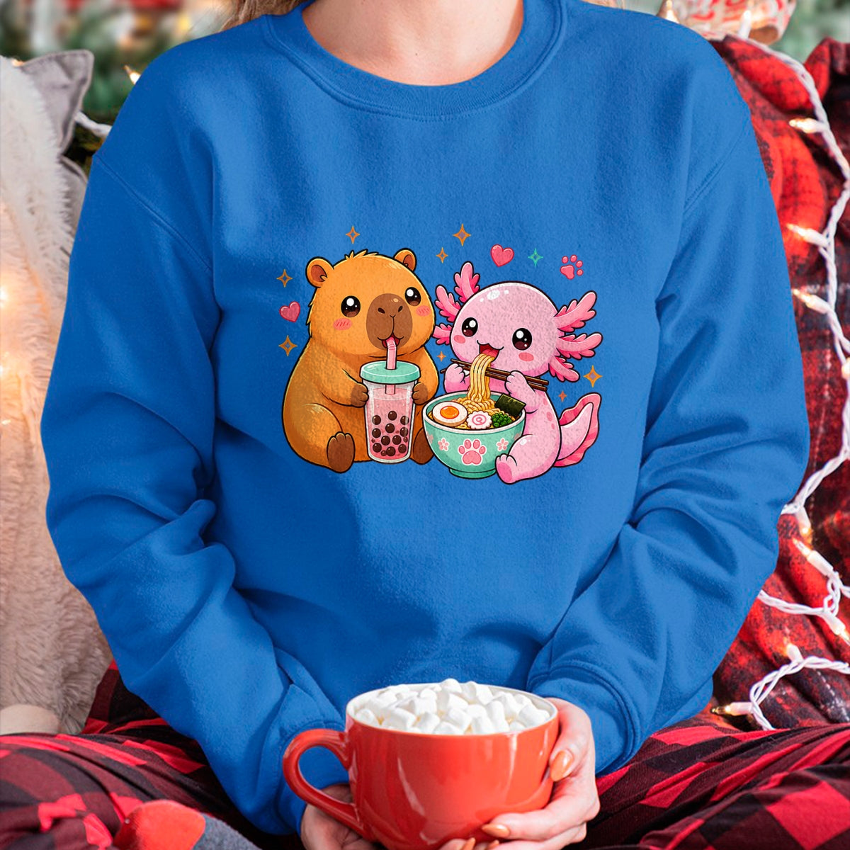 Cute Capybara Shirt, Funny Capybara Unisex T-Shirt/Hoodie/Sweatshirt HLT00 - Cute Capybara Axolotl Boba Ramen Anime Kawaii Foodie Friends T-Shirt