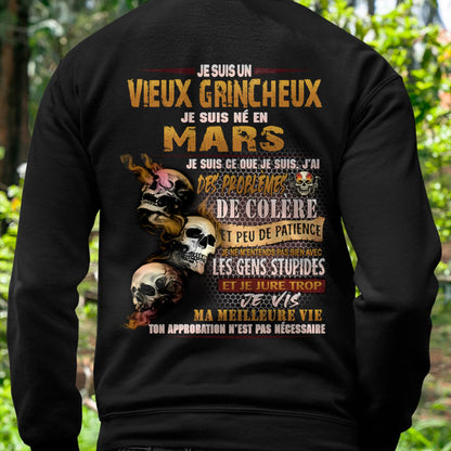 Je Suis Un Vieux Grincheux Né en Mars – T-Shirt Homme Fort Caractère - DTSM03 (SKU2604-33-03)