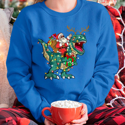 Christmas Shirts for Family, Funny christmas shirts, Christmas Unisex T-Shirt/Hoodie/Sweatshirt HLT00 - Santa Riding Dinosaur T rex Deer Kids Boys Men Christmas T-Shirt
