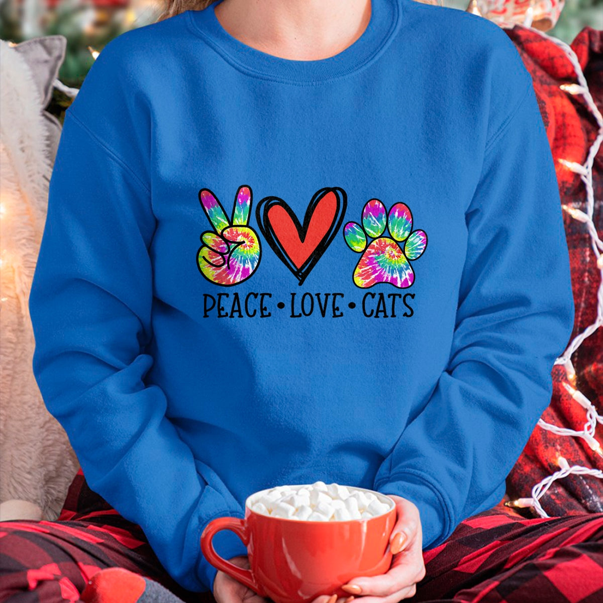 Cat Love Shirt, Funny Cat Lover Gift UnisexT-Shirt/Hoodie/Sweatshirt HLT00 - Peace Love Cats Paws Tie Dye Rainbow Animal Rescue Womens T-Shirt