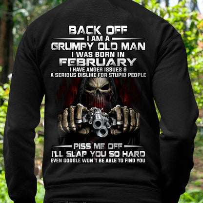 February - Grumpy Old Man T-Shirt – Funny Skull Gun Graphic Tee for Men - DTSM02 (SKU09-109-02)