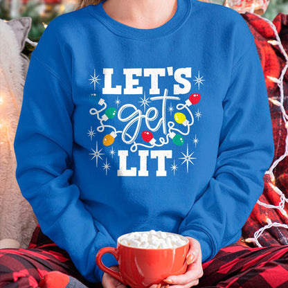 Christmas Shirts for Family, Funny christmas shirts, Christmas Unisex T-Shirt/Hoodie/Sweatshirt HLT00 - Let's Get Lit Drinking Santa Hat Christmas Lights Funny T-Shirt